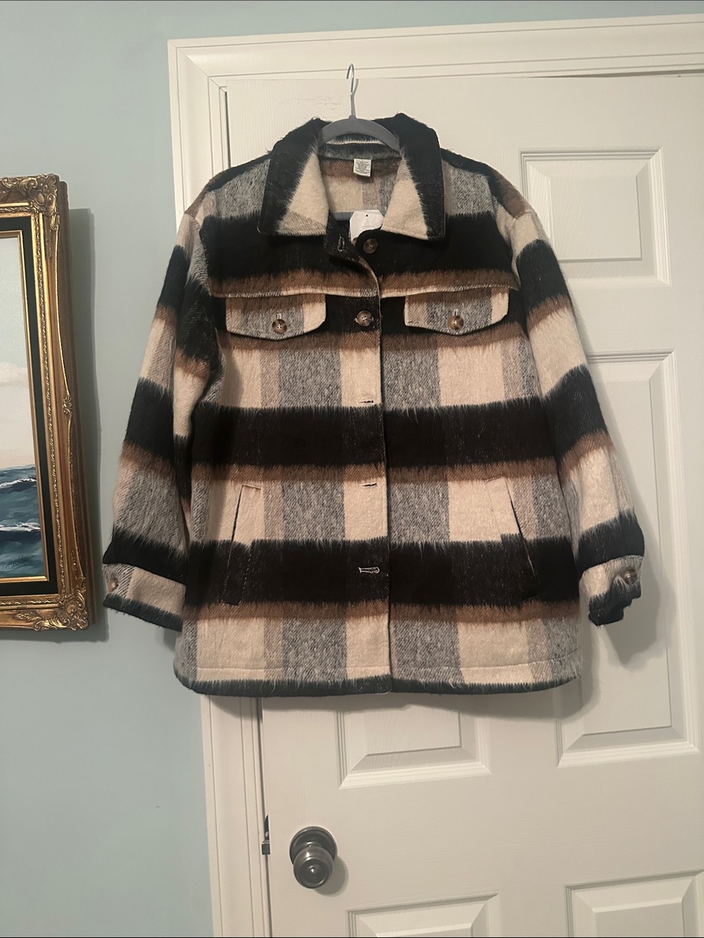 Wonderly Black, Cream & Brown Plaid Shirt Jacket